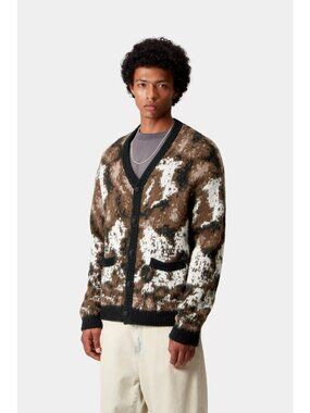 NWT CARHARTT WIP Merton Button Cardigan Mens sz L Wild Dog Jacquard Alpaca /739